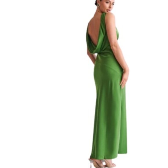 Meshki Womens Nadia Maxi Slip Dress With Back Cowl Emerald Green Satin XS New - Picture 3 of 3